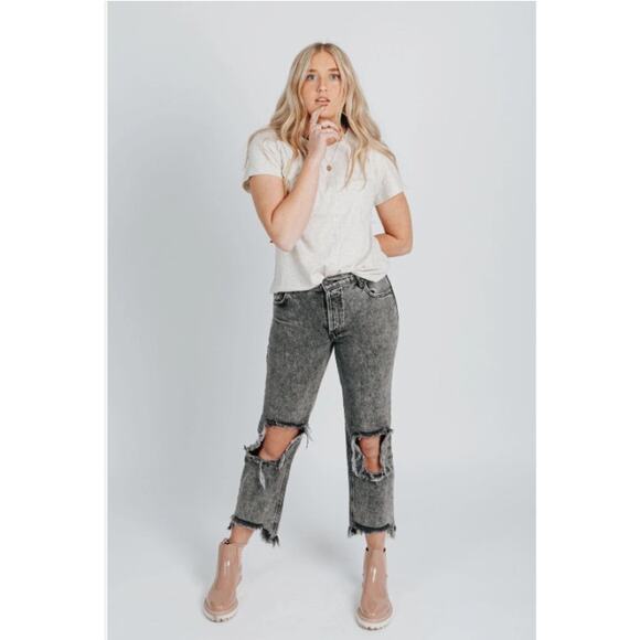 Free People We The Free Maggie Mid-Rise Ripped Straight Jeans Womens 27 Cropped - Picture 16 of 16